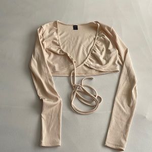 shein cream tie front crop top